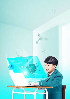 PSD 편집이미지 학생 남자 남학생 한명 미소 사람 앉기 상반신 10대 파란색 노트북 컴퓨터 스크린 책상 온라인강의 십대남자한명만 사회적거리두기 이미지편집 1 캠페인 컬러 가구 모션 청소년 표정 전자제품 강의 남자한명만 십대남자만 파일형식 언택트