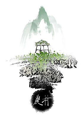 PSD 밭 일러스트 캘리그라피 붓터치 산 사람없음 여름 한자 농촌 번짐 원두막 국내일러스트 문자 계절 농업 시골 파일형식 효과