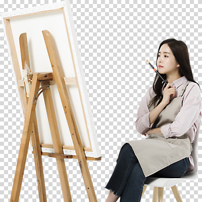 편집 편집이미지 직업 여자 생각 모션 미술 한명 들기 누끼 사람 앉기 상반신 20대 성인 옆모습 앞치마 한국인 붓 이젤 고민 그림 화가 PNG 미대생 성인여자한명만 편집소스 1 감정 뷰포인트 문화예술 동양인 청년 미술도구 여자한명만 성인여자만 파일형식