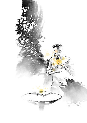 PSD 남자 여유 커피 일러스트 캘리그라피 식탁 탁자 붓터치 티타임 휴식 잔 한명 들기 사람 책 컵 독서 차 번짐 남자한명만 국내일러스트 1 식기 감정 음료 가구 컨셉 모션 남자만 파일형식 효과