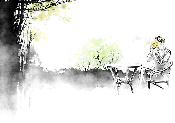 PSD 식물 남자 화초 여유 커피 의자 일러스트 캘리그라피 탁자 붓터치 티타임 휴식 잔 한명 들기 사람 앉기 컵 정원 마시기 차 번짐 남자한명만 국내일러스트 1 식기 감정 음료 가구 컨셉 모션 남자만 파일형식 효과