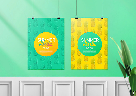PSD 편집이미지 포스터 벽 잎 나뭇잎 실내 사람없음 초록색 여름 쇼핑 세일 파인애플 이미지편집 식물 계절 컬러 과일 내부 열대과일 파일형식