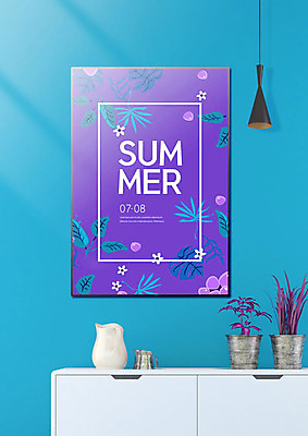 PSD 편집이미지 포스터 화분 벽 주전자 조명 실내 사람없음 여름 파란색 쇼핑 세일 이미지편집 계절 컬러 주방용품 내부 파일형식