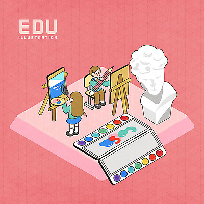 PSD 학생 여자 교육 남자 교복 예술 분홍색 의자 일러스트 교과목 청소년 수채화 미술 사람 앉기 두명 물감 팔레트 이젤 그림 미술교육 석고상 아이소메트릭 에듀 에듀케이션 십대만 스쿨팩 국내일러스트 옷 컬러 가구 모션 문화예술 미술도구 파일형식