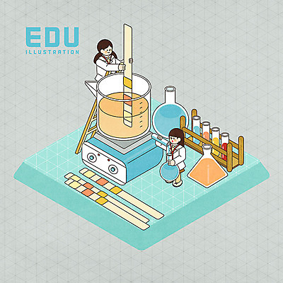 PSD 학생 여자 교육 교복 과학 일러스트 사다리 교과목 청소년 실험 들기 사람 두명 회색 실험복 화학 아이소메트릭 리트머스지 시약병 에듀 에듀케이션 화학수업 십대여자만 스쿨팩 국내일러스트 옷 컬러 모션 도구 가운 여자만 십대만 파일형식