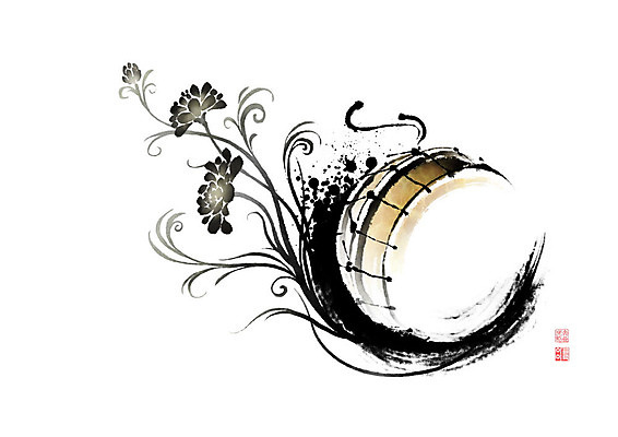 PSD 식물 꽃 악기 일러스트 캘리그라피 붓터치 타악기 국화 국악기 사람없음 북 번짐 낙관 국내일러스트 음악 국악 파일형식 효과