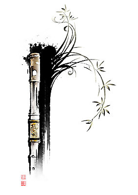 PSD 식물 꽃 악기 줄기 잎 일러스트 캘리그라피 붓터치 국악기 관악기 사람없음 난초 번짐 낙관 대금 국내일러스트 음악 국악 목관악기 파일형식 효과