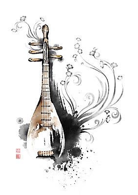 PSD 식물 꽃 악기 일러스트 캘리그라피 현악기 붓터치 국악기 사람없음 매화 번짐 낙관 비파 국내일러스트 음악 국악 파일형식 중국악기 효과