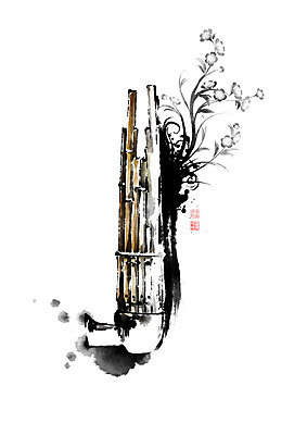 PSD 꽃 악기 일러스트 캘리그라피 붓터치 국악기 관악기 사람없음 매화 번짐 낙관 생황 국내일러스트 식물 음악 국악 목관악기 파일형식 효과