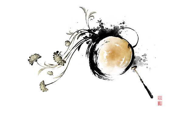 PSD 꽃 악기 일러스트 캘리그라피 붓터치 타악기 국화 국악기 사람없음 번짐 낙관 꽹과리 국내일러스트 식물 음악 국악 파일형식 효과