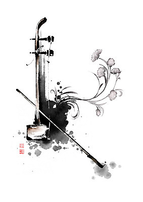 PSD 꽃 악기 일러스트 캘리그라피 현악기 붓터치 국악기 사람없음 번짐 낙관 동백 해금 국내일러스트 식물 음악 국악 파일형식 효과