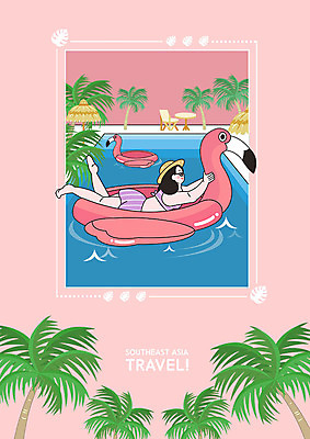 PSD 모자 여자 수영복 엎드리기 분홍색 일러스트 물놀이 리조트 수영장 한명 사람 성인 여름 비키니 선글라스 야자수 파라솔 플라밍고 휴양지 튜브 동남아여행 여자한명만 플라밍고튜브 국내일러스트 나무 1 잡화 옷 계절 안경 컬러 해외여행 모션 놀이 조류 동남아시아 장소 여자만 파일형식