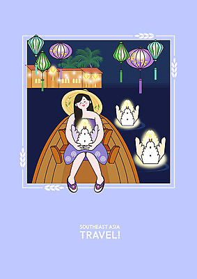 PSD 모자 여자 바다 야경 일러스트 한명 사람 앉기 성인 해변 여름 야자수 보라색 휴양지 연등 동남아여행 소원빌기 연등놀이 호이안 선박 여자한명만 국내일러스트 나무 1 잡화 계절 컬러 해외여행 수상교통 모션 전통놀이 동남아시아 장소 등불 야간 불교용품 베트남 여자만 파일형식 풍경_경치