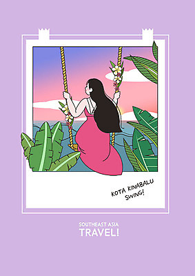 PSD 응시 여자 일러스트 한명 사람 앉기 성인 여름 야자수 보라색 일몰 그네 휴양지 그네타기 동남아여행 코타키나발루 여자한명만 국내일러스트 나무 1 시선 계절 컬러 해외여행 모션 놀이 노을 동남아시아 장소 말레이시아 여자만 파일형식