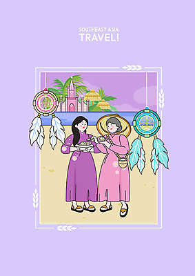 PSD 모자 여자 바다 중년 일러스트 모녀 조개 들기 사람 성인 해변 두명 여름 야자수 먹기 휴양지 베트남 가리비 동남아여행 동남아음식 베트남음식 아오자이 드림캐쳐 여자만 국내일러스트 나무 잡화 계절 딸 음식 해외여행 가족 모션 엄마 어패류 장식 동남아시아 장소 전통의상 파일형식