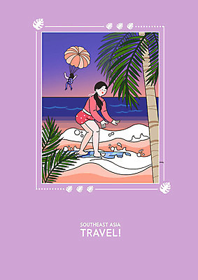 PSD 여자 남자 파도 바다 일러스트 사람 성인 해변 두명 여름 야자수 보라색 일몰 서핑보드 스카이다이빙 휴양지 발리 동남아여행 국내일러스트 나무 계절 컬러 섬 해외여행 노을 동남아시아 장소 보드_스포츠 익스트림스포츠 인도네시아 파일형식