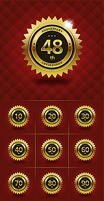 기념일 일러스트 프레임 사람없음 빨간색 세트 숫자 라벨 금색 축하 원형 국내일러스트 AI파일 도형 문자 컬러 컨셉 이벤트 파일형식 벡터