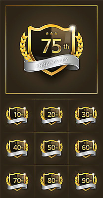 기념일 리본 일러스트 프레임 사람없음 세트 숫자 라벨 금색 축하 방패 월계수 국내일러스트 AI파일 문자 컬러 컨셉 이벤트 파일형식 벡터