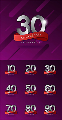 기념일 리본 일러스트 프레임 사람없음 세트 숫자 라벨 보라색 축하 국내일러스트 AI파일 문자 컬러 컨셉 이벤트 파일형식 벡터