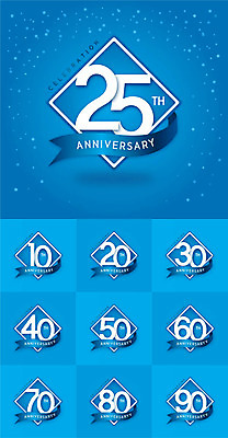 기념일 리본 일러스트 프레임 사람없음 파란색 세트 숫자 라벨 축하 마름모 국내일러스트 AI파일 도형 문자 컬러 컨셉 이벤트 파일형식 벡터