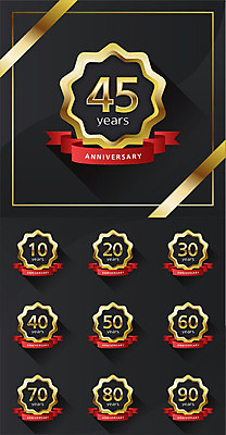 기념일 리본 일러스트 프레임 사람없음 세트 숫자 라벨 검은색 금색 축하 국내일러스트 AI파일 문자 컬러 컨셉 이벤트 파일형식 벡터