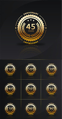 기념일 일러스트 프레임 사람없음 세트 숫자 라벨 검은색 금색 축하 원형 월계수 국내일러스트 AI파일 도형 문자 컬러 컨셉 이벤트 파일형식 벡터