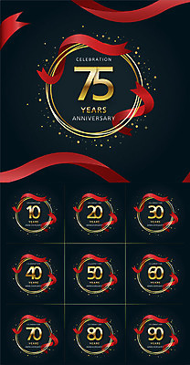 기념일 리본 일러스트 프레임 사람없음 세트 숫자 라벨 검은색 축하 원형 국내일러스트 AI파일 도형 문자 컬러 컨셉 이벤트 파일형식 벡터