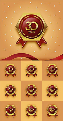 기념일 리본 일러스트 프레임 사람없음 세트 숫자 갈색 라벨 축하 배지 국내일러스트 AI파일 문자 컬러 컨셉 이벤트 파일형식 벡터