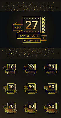 기념일 리본 일러스트 프레임 사람없음 세트 숫자 라벨 사각형 검은색 금색 축하 국내일러스트 AI파일 도형 문자 컬러 컨셉 이벤트 파일형식 벡터