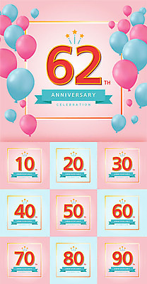 기념일 리본 분홍색 일러스트 프레임 사람없음 세트 숫자 라벨 축하 풍선 국내일러스트 AI파일 문자 컬러 컨셉 이벤트 파일형식 벡터