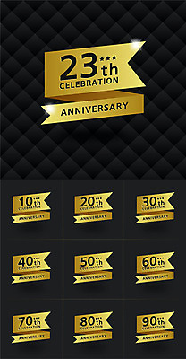 기념일 리본 일러스트 프레임 사람없음 세트 숫자 라벨 검은색 금색 축하 국내일러스트 AI파일 문자 컬러 컨셉 이벤트 파일형식 벡터