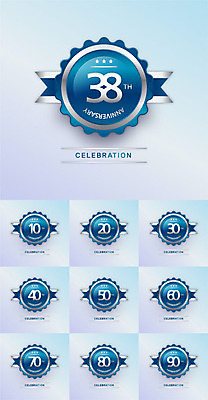 기념일 리본 일러스트 프레임 사람없음 파란색 세트 숫자 라벨 축하 원형 은색 국내일러스트 AI파일 도형 문자 컬러 컨셉 이벤트 파일형식 벡터