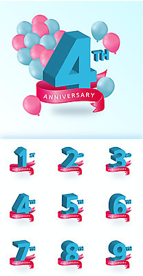 기념일 리본 하늘색 일러스트 프레임 사람없음 세트 숫자 라벨 축하 풍선 아이소메트릭 국내일러스트 AI파일 문자 컨셉 이벤트 파란색 파일형식 벡터