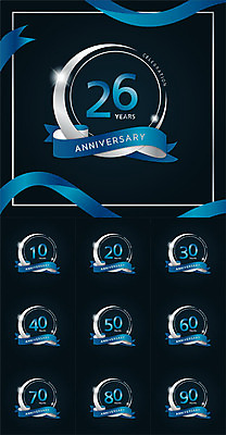 기념일 리본 일러스트 프레임 사람없음 파란색 세트 숫자 라벨 검은색 축하 국내일러스트 AI파일 문자 컬러 컨셉 이벤트 파일형식 벡터