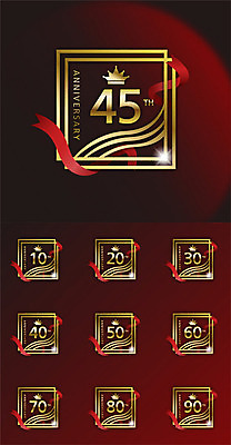 기념일 리본 일러스트 프레임 사람없음 빨간색 세트 숫자 라벨 사각형 금색 축하 국내일러스트 AI파일 도형 문자 컬러 컨셉 이벤트 파일형식 벡터