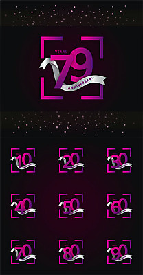 기념일 리본 일러스트 프레임 사람없음 세트 숫자 라벨 검은색 축하 국내일러스트 AI파일 문자 컬러 컨셉 이벤트 파일형식 벡터