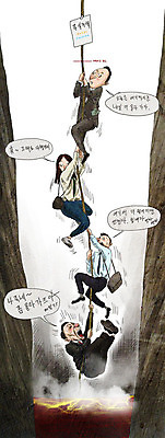 PSD 여자 남자 밧줄 일러스트 사람 여러명 성인 금융 직장인 비즈니스맨 비즈니스우먼 주식 하락 투자 용암 줄타기 세계경제 코스닥 위기 주식시장 코스피 성인만 국내일러스트 직업 줄 다수 컨셉 비즈니스 경제 묘기 파일형식