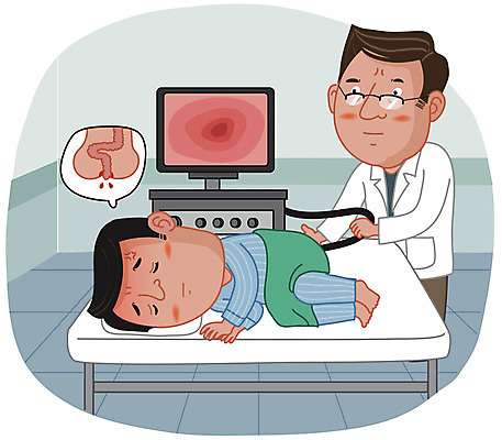 남자 중년 일러스트 병원 사람 두명 치료 눕기 의사 검사_조사 건강검진 내시경 대장내시경 치질 항문외과 중년남자만 국내일러스트 AI파일 의학 모션 성인 의료진 질병 남자만 중년만 파일형식 벡터