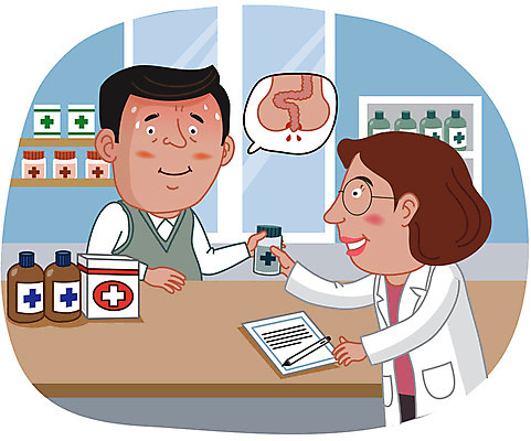 여자 남자 중년 일러스트 사람 성인 두명 치료 약 약병 약국 상담 예방 처방 변비 약사 치질 항문외과 안경낌 국내일러스트 AI파일 안경 의학 병원 질병 병_담는 파일형식 벡터