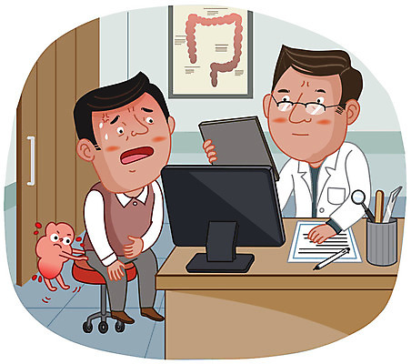 남자 중년 일러스트 병원 들기 사람 두명 치료 진료 고통 의사 상담 예방 변비 진료실 진료판 치질 항문 항문외과 중년남자만 안경낌 국내일러스트 AI파일 감정 안경 의학 모션 성인 의료진 소화기관 질병 남자만 중년만 파일형식 벡터