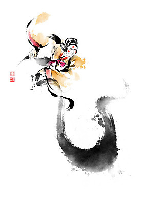 PSD 여자 전통문화 일러스트 캘리그라피 한명 사람 춤 탈춤 번짐 탈 부네탈 여자한명만 국내일러스트 1 전통 문화 문화예술 가면 전통공연 전통무용 여자만 파일형식 효과