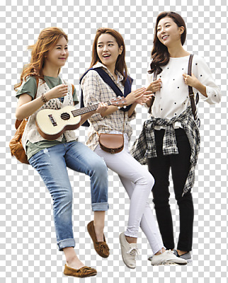 전신 편집 편집이미지 여자 여유 여행 서기 미소 들기 누끼 사람 앉기 20대 성인 앞모습 세명 친구 청춘 한국인 자유 우쿨렐레 PNG 성인여자만 편집소스 감정 뷰포인트 컨셉 관계 모션 현악기 표정 동양인 청년 여자만 성인만 파일형식