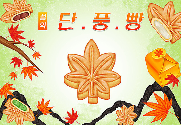 PSD 음식 단풍 일러스트 단풍나무 산 타이포그라피 한글 사람없음 상자 특산물 지역 설악산 단풍빵 국내일러스트 나무 문자 빵 잎 인제 파일형식