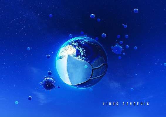 PSD 편집이미지 지구 마스크 사람없음 파란색 바이러스 사회이슈 전염병 코로나바이러스 팬데믹 델타변이바이러스 이미지편집 컬러 컨셉 질병 파일형식