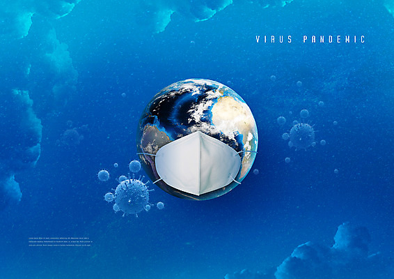 PSD 편집이미지 지구 마스크 사람없음 파란색 바이러스 사회이슈 박테리아 전염병 코로나바이러스 팬데믹 델타변이바이러스 이미지편집 컬러 컨셉 의학 질병 파일형식