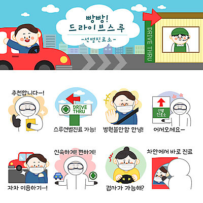 여자 남자 스티커 일러스트 자동차 안내 간판 마스크 사람 여러명 세트 놀람 진료 인사 바이러스 핸들 불안 검사_조사 추천 이모티콘 편리함 코로나바이러스 드라이브스루 방역복 선별진료소 델타변이바이러스 국내일러스트 AI파일 옷 감정 육상교통 다수 컨셉 의학 표정 예절 방역 파일형식 벡터