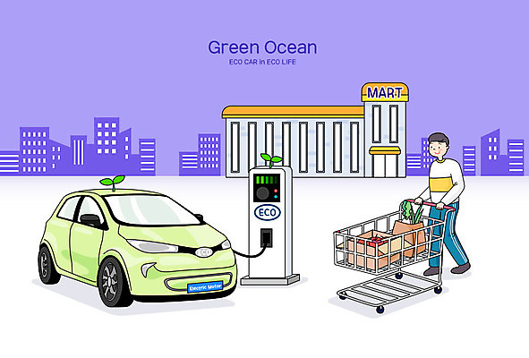 남자 일러스트 한명 사람 일상 보라색 쇼핑카 에코 마트 에코라이프 충전 전기자동차 전기충전 충전소 남자한명만 그린오션 그린슈머 국내일러스트 AI파일 1 라이프스타일 컬러 자동차 라이프 경제 쇼핑 환경 상점 카트 남자만 파일형식 벡터