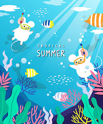 두마리 일러스트 프레임 어류 사람없음 여름 파란색 여름휴가 바캉스 귀여움 바닷속 스노클링 프레임일러스트 해초류 흰쥐 경자년 국내일러스트 AI파일 계절 컬러 컨셉 2 휴가 수중 수중동물 수상스포츠 해양식물 쥐 파일형식 벡터 2020년 여름_계절