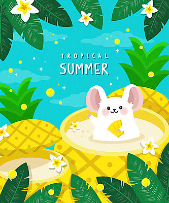 한마리 꽃 일러스트 프레임 사람없음 여름 파란색 여름휴가 바캉스 노란색 귀여움 주스 파인애플 야자수잎 프레임일러스트 흰쥐 경자년 국내일러스트 AI파일 식물 1 계절 음료 컬러 컨셉 잎 과일 휴가 쥐 열대과일 파일형식 벡터 2020년 여름_계절