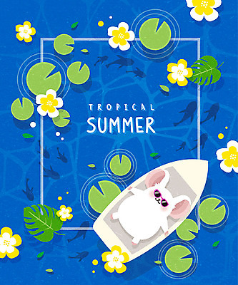 한마리 꽃 일러스트 프레임 사람없음 여름 파란색 여름휴가 바캉스 귀여움 연잎 카누 프레임일러스트 흰쥐 선박 경자년 국내일러스트 AI파일 식물 1 계절 컬러 컨셉 수상교통 잎 휴가 수상스포츠 쥐 파일형식 벡터 2020년 여름_계절